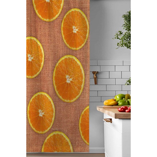 Hasır Jüt Portakal Desenli Djital Baskılı Yemek Odası Mutfak Fon Perde 140x260cm