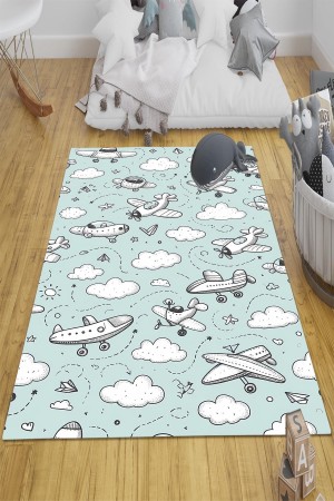 Mavi Beyaz Uçaklar Desenli Erkek Çocuk Odası Halısı Yıkanabilir Kaymaz Taban Mavi Beyaz Uçaklar Desenli Erkek Çocuk Odası Halısı Yıkanabilir Kaymaz Taban