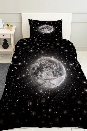 Siyah Uzay Ay Gezegen Desenli Tek Kişilik Kapitoneli Yorgan Yastık Kılıflı Siyah Uzay Ay Gezegen Desenli Tek Kişilik Kapitoneli Yorgan Yastık Kılıflı