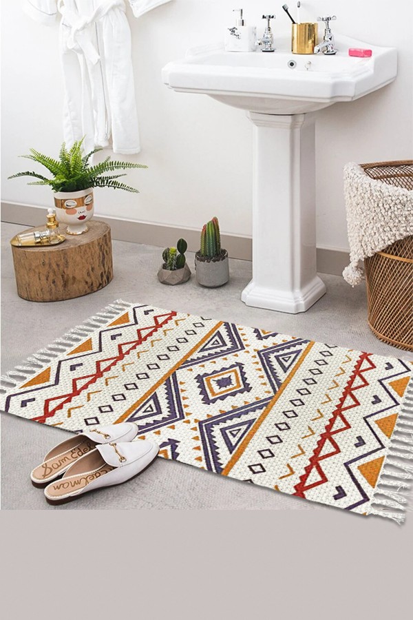 Else Desenli Yıkanabilir Modern Tekli Banyo Paspası Halı Vintage Dokuma Kilim 50x80cm BYNS-05