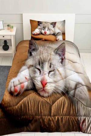 Sevimli Uyuyan Kedi Desenli Tek Kişilik Kapitoneli Yorgan Yastık Kılıflı Sevimli Uyuyan Kedi Desenli Tek Kişilik Kapitoneli Yorgan Yastık Kılıflı