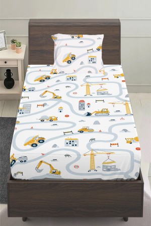 İnşaat İş Makineleri Desenli Erkek Çocuk Tek Kişilik Yastıklı Çarşaf Takımı 100x200 cm İnşaat İş Makineleri Desenli Erkek Çocuk Tek Kişilik Yastıklı Çarşaf Takımı 100x200 cm