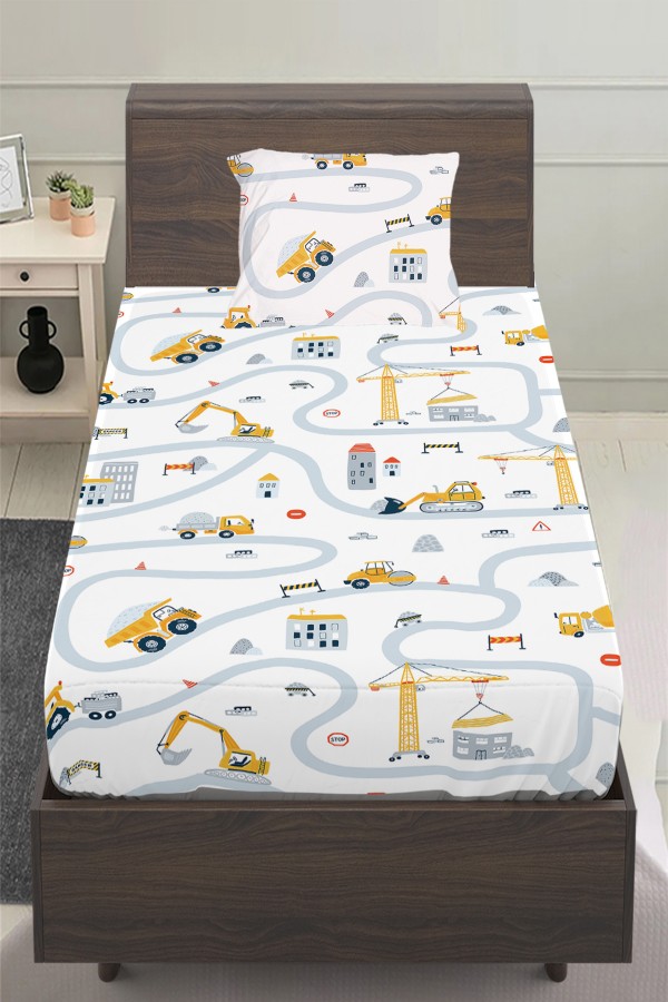 İnşaat İş Makineleri Desenli Erkek Çocuk Tek Kişilik Yastıklı Çarşaf Takımı 100x200 cm İnşaat İş Makineleri Desenli Erkek Çocuk Tek Kişilik Yastıklı Çarşaf Takımı 100x200 cm