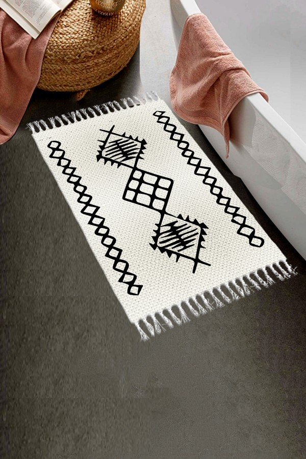 Else Desenli Yıkanabilir Modern Tekli Banyo Paspası Halı Vintage Dokuma Kilim 50x80cm BYNS-01 Else Desenli Yıkanabilir Modern Tekli Banyo Paspası Halı Vintage Dokuma Kilim 50x80cm BYNS-01