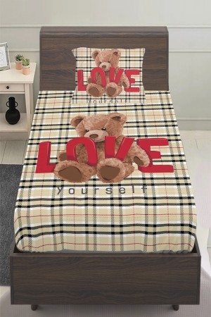 Love Ayı Teddy Desenli Kız Çocuk Tek Kişilik Yastıklı Çarşaf Takımı 100x200 cm