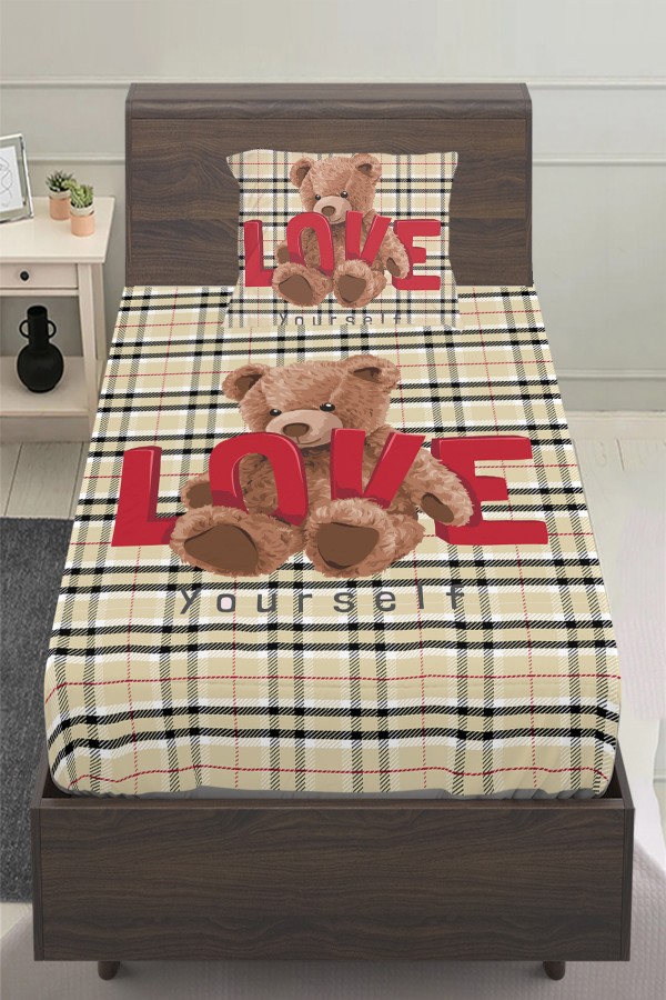 Love Ayı Teddy Desenli Kız Çocuk Tek Kişilik Yastıklı Çarşaf Takımı 100x200 cm Love Ayı Teddy Desenli Kız Çocuk Tek Kişilik Yastıklı Çarşaf Takımı 100x200 cm