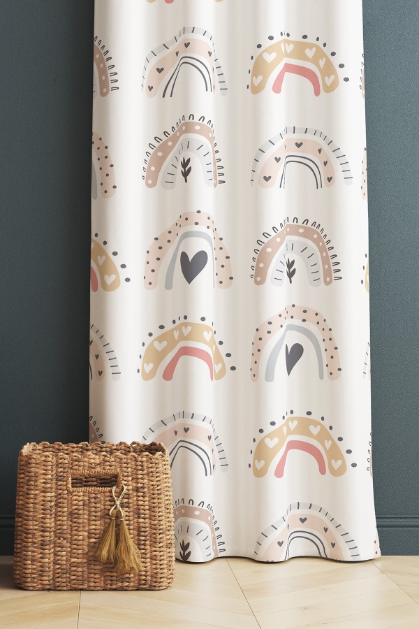 Renkli Boho Gökkuşakları Desenli Kız Çocuk Odası Fon Perde 140x260cm