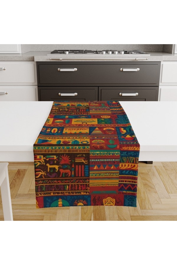 Renkli Hitit Otantik Desenli Baskılı Leke Tutmaz Dertsiz Dekoratif Runner Örtüsü 40x140cm
