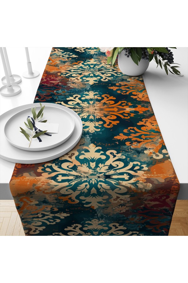 Vintage Renkli Batik Desenli Baskılı Leke Tutmaz Dertsiz Dekoratif Runner Örtüsü 40x140cm