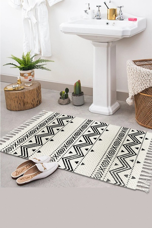 Else Desenli Yıkanabilir Modern Tekli Banyo Paspası Halı Vintage Dokuma Kilim 50x80cm BYNS-03