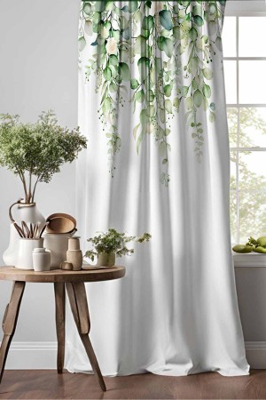 Yeşil Okaliptus Desenli Djital Baskılı Yemek Odası Mutfak Fon Perde 140x260cm Yeşil Okaliptus Desenli Djital Baskılı Yemek Odası Mutfak Fon Perde 140x260cm