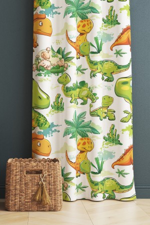 Yeşil Turuncu Dinazorlar Desenli Erkek Çocuk Odası Fon Perde 140x260cm Yeşil Turuncu Dinazorlar Desenli Erkek Çocuk Odası Fon Perde 140x260cm