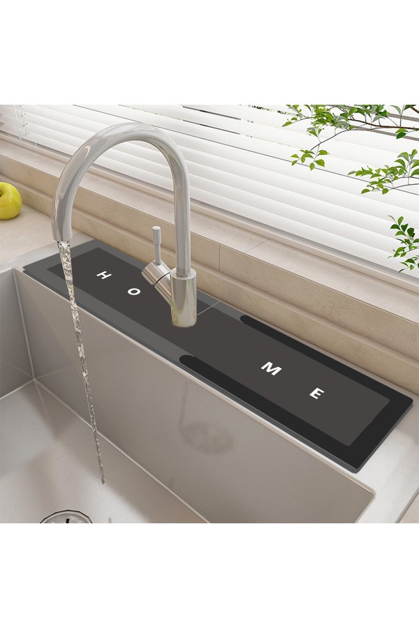 Else Antrasit Musluk Matı 3 lü Set Mutfak Organizer Lavabo Matı Sabunluk Bulaşık Süngeri Matı