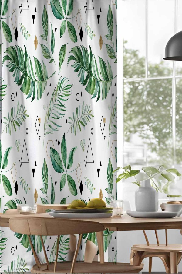 Tropikal Yeşil Yapraklar Desenli Djital Baskılı Yemek Odası Mutfak Fon Perde 140x260cm Tropikal Yeşil Yapraklar Desenli Djital Baskılı Yemek Odası Mutfak Fon Perde 140x260cm