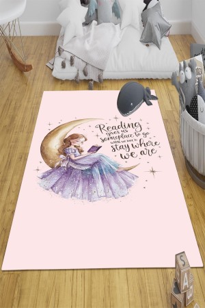 Pembe Ayda Oturan Kız Desenli Kız Çocuk Odası Halısı Yıkanabilir Kaymaz Taban Pembe Ayda Oturan Kız Desenli Kız Çocuk Odası Halısı Yıkanabilir Kaymaz Taban