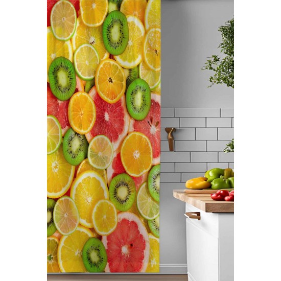 Renkli Meyveler Desenli Djital Baskılı Yemek Odası Mutfak Fon Perde 140x260cm