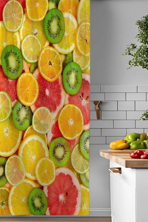 Renkli Meyveler Desenli Djital Baskılı Yemek Odası Mutfak Fon Perde 140x260cm Renkli Meyveler Desenli Djital Baskılı Yemek Odası Mutfak Fon Perde 140x260cm