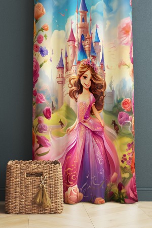 Prenses Şatolu Desenli Kız Çocuk Odası Fon Perde 140x260cm