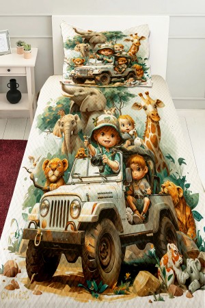 Afrika Orman Hayvanları Desenli Erkek Çocuk Tek Kişilik Kapitoneli Pike Takımı Yatak Örtüsü Afrika Orman Hayvanları Desenli Erkek Çocuk Tek Kişilik Kapitoneli Pike Takımı Yatak Örtüsü