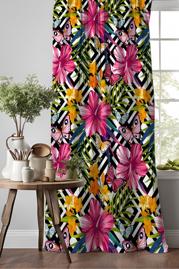 Çiçekler Desenli Djital Baskılı Yemek Odası Mutfak Fon Perde 140x260cm Çiçekler Desenli Djital Baskılı Yemek Odası Mutfak Fon Perde 140x260cm
