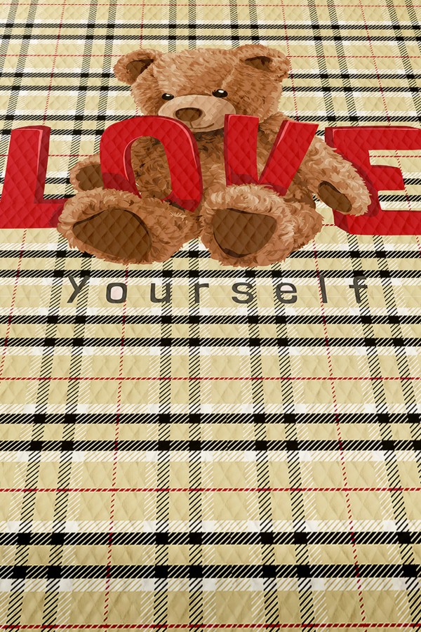 Love Ayı Teddy Desenli Kız Çocuk Tek Kişilik Kapitoneli Pike Takımı Yatak Örtüsü Love Ayı Teddy Desenli Kız Çocuk Tek Kişilik Kapitoneli Pike Takımı Yatak Örtüsü