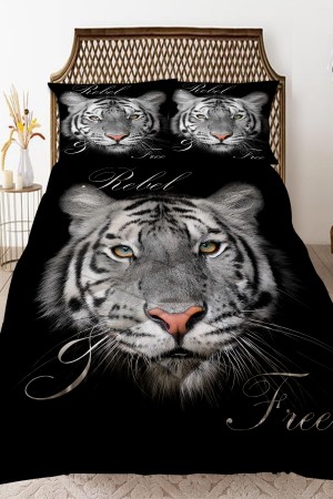 Siyah Gri Kaplan Desenli Çift Kişilik Kapitoneli Yorgan Yastık Kılıflı Siyah Gri Kaplan Desenli Çift Kişilik Kapitoneli Yorgan Yastık Kılıflı