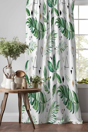 Tropikal Yeşil Yapraklar Desenli Djital Baskılı Yemek Odası Mutfak Fon Perde 140x260cm