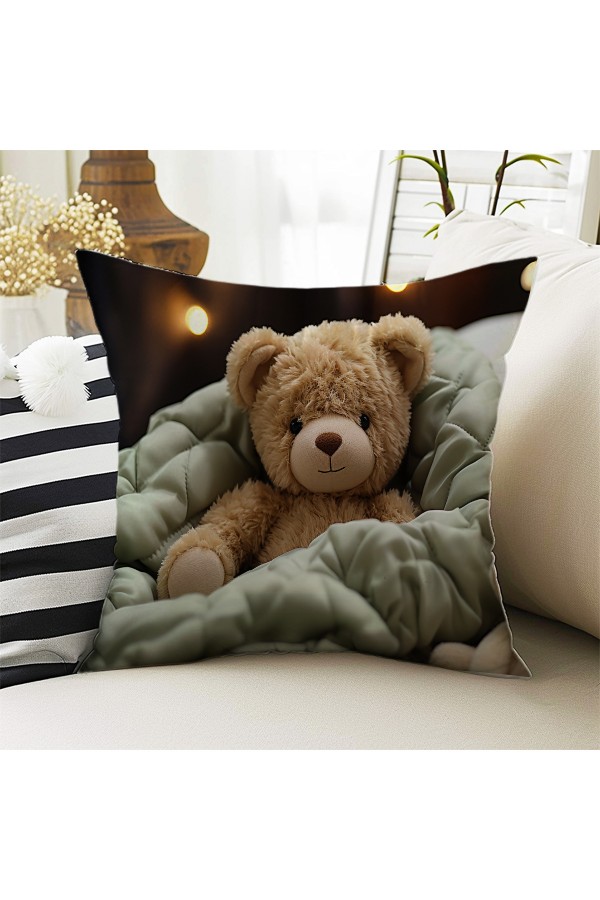 Oyuncak Ayı Teddy Desenli Kız Çocuk Dekoratif Çift Taraflı Kırlent Kılıfı 43x43cm