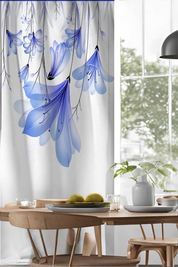 Mavi Çiçekli Desenli Djital Baskılı Yemek Odası Mutfak Fon Perde 140x260cm Mavi Çiçekli Desenli Djital Baskılı Yemek Odası Mutfak Fon Perde 140x260cm