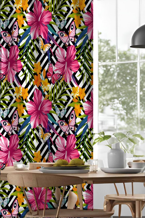 Çiçekler Desenli Djital Baskılı Yemek Odası Mutfak Fon Perde 140x260cm Çiçekler Desenli Djital Baskılı Yemek Odası Mutfak Fon Perde 140x260cm