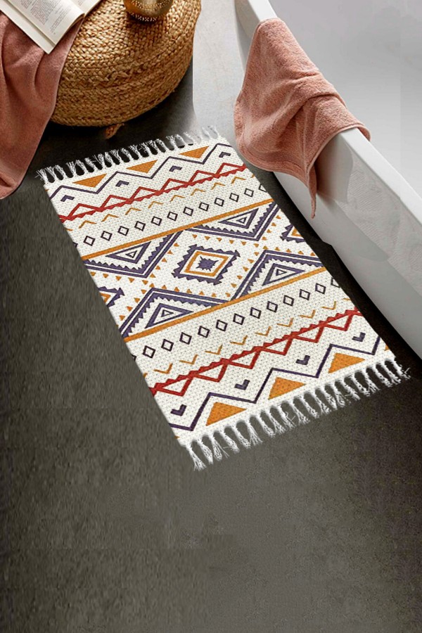 Else Desenli Yıkanabilir Modern Tekli Banyo Paspası Halı Vintage Dokuma Kilim 50x80cm BYNS-05
