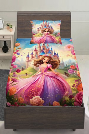 Prenses Şatolu Desenli Kız Çocuk Tek Kişilik Yastıklı Çarşaf Takımı 100x200 cm Prenses Şatolu Desenli Kız Çocuk Tek Kişilik Yastıklı Çarşaf Takımı 100x200 cm