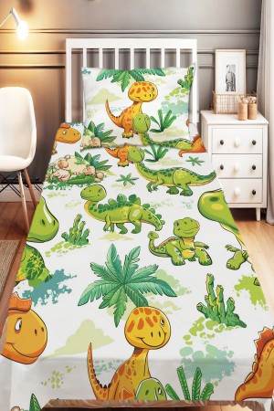 Yeşil Turuncu Dinazorlar Desenli Erkek Çocuk Dekoratif Baskılı Yatak Örtüsü Yeşil Turuncu Dinazorlar Desenli Erkek Çocuk Dekoratif Baskılı Yatak Örtüsü