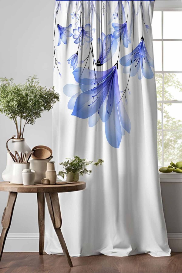 Mavi Çiçekli Desenli Djital Baskılı Yemek Odası Mutfak Fon Perde 140x260cm Mavi Çiçekli Desenli Djital Baskılı Yemek Odası Mutfak Fon Perde 140x260cm