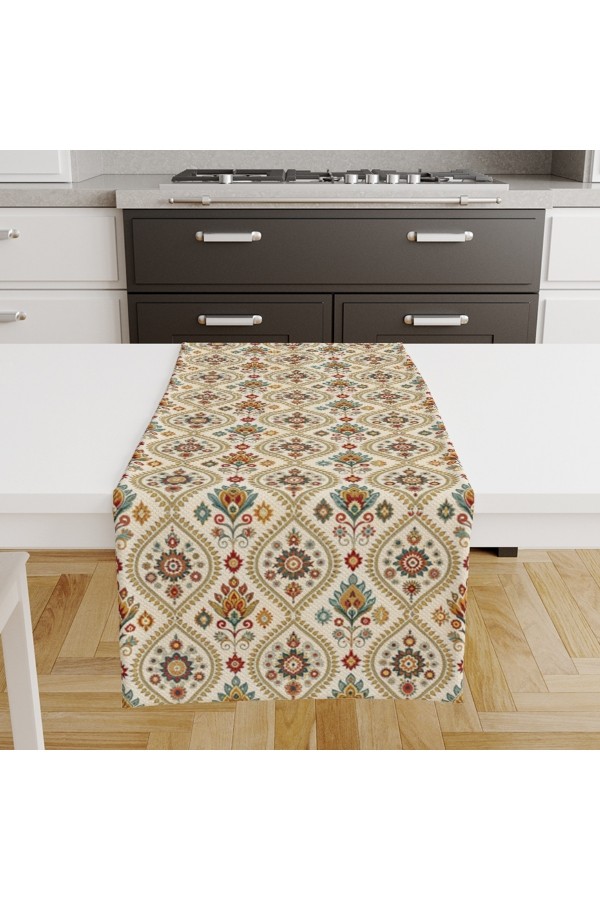 Otantik Retro Desenli Dijital Baskılı Leke Tutmaz Dertsiz Dekoratif Runner Örtüsü 40x140cm