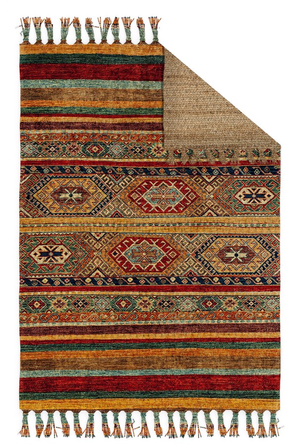 Else Casablanca Jüt Hasır Desenli Vintage Yıkanabilir Çift Taraflı Kara Tezgah Dokuma Kilim Css40
