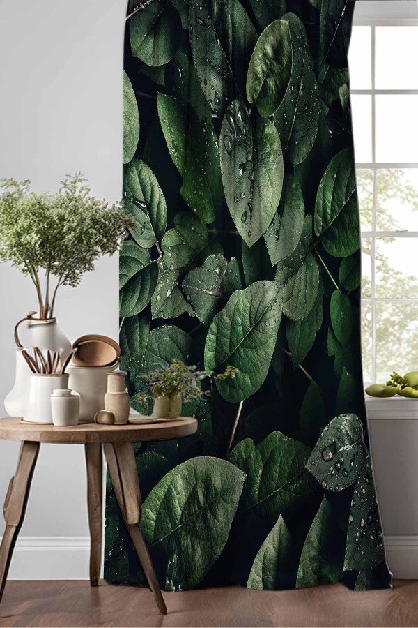 Yeşil Yapraklar Desenli Djital Baskılı Yemek Odası Mutfak Fon Perde 140x260cm Yeşil Yapraklar Desenli Djital Baskılı Yemek Odası Mutfak Fon Perde 140x260cm