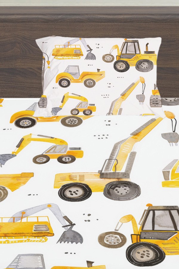 Sarı İş Makineleri Desenli Erkek Çocuk Tek Kişilik Yastıklı Çarşaf Takımı 100x200 cm Sarı İş Makineleri Desenli Erkek Çocuk Tek Kişilik Yastıklı Çarşaf Takımı 100x200 cm