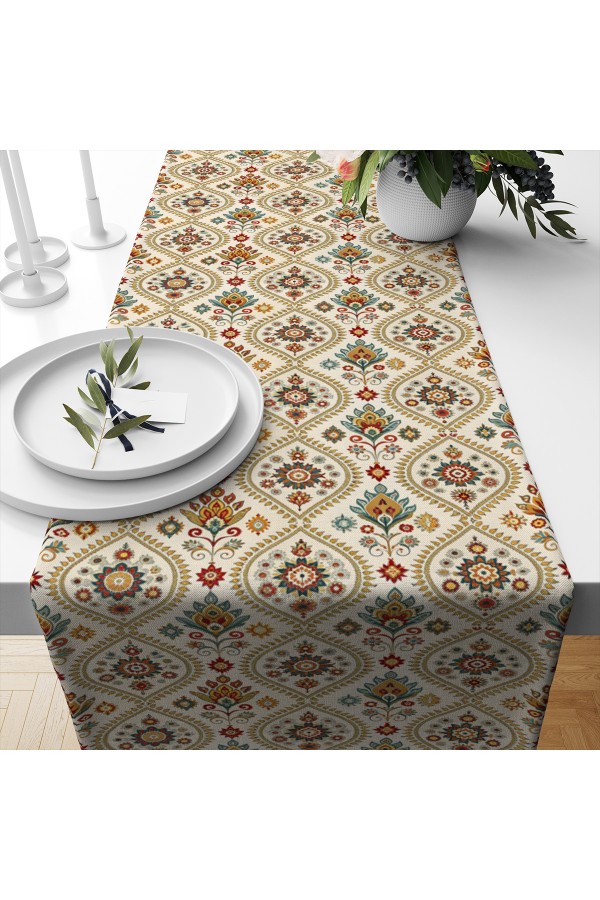 Otantik Retro Desenli Dijital Baskılı Leke Tutmaz Dertsiz Dekoratif Runner Örtüsü 40x140cm