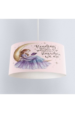 Pembe Ayda Oturan Kız Desenli Kız Çocuk Odası Sarkıt Avize Modeli