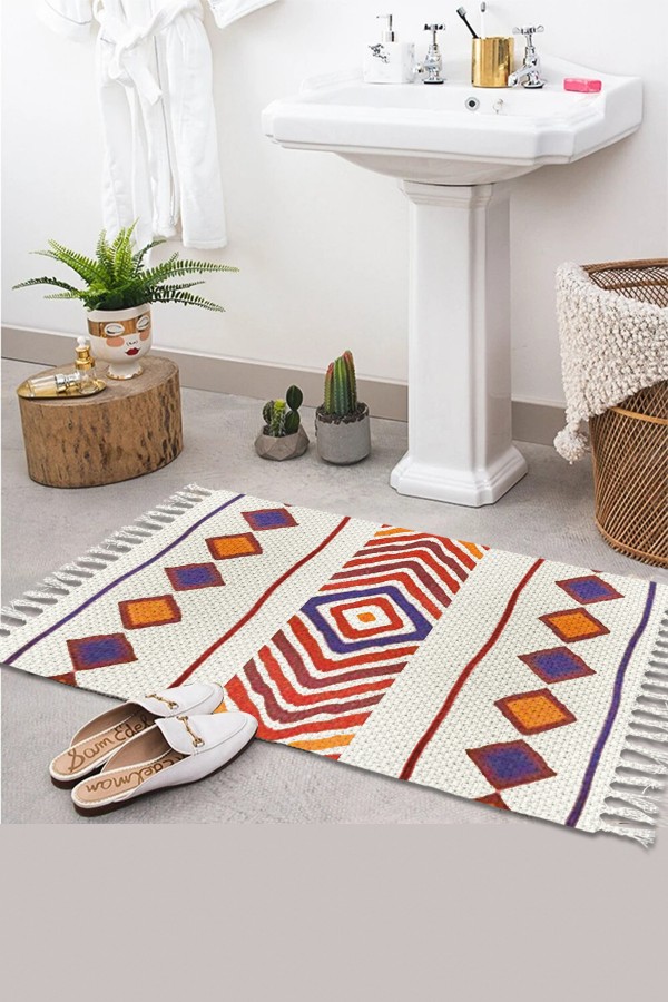 Else Desenli Yıkanabilir Modern Tekli Banyo Paspası Halı Vintage Dokuma Kilim 50x80cm BYNS-06 Else Desenli Yıkanabilir Modern Tekli Banyo Paspası Halı Vintage Dokuma Kilim 50x80cm BYNS-06