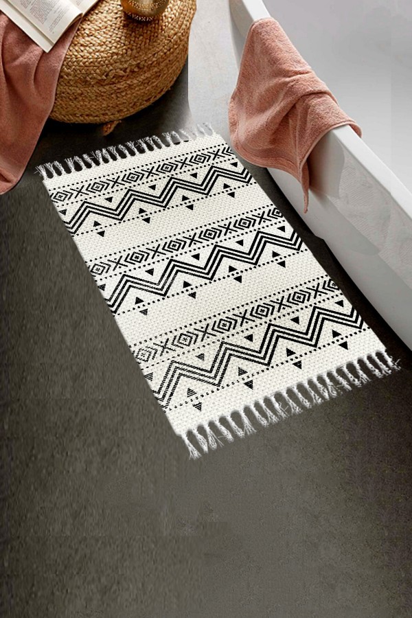 Else Desenli Yıkanabilir Modern Tekli Banyo Paspası Halı Vintage Dokuma Kilim 50x80cm BYNS-03