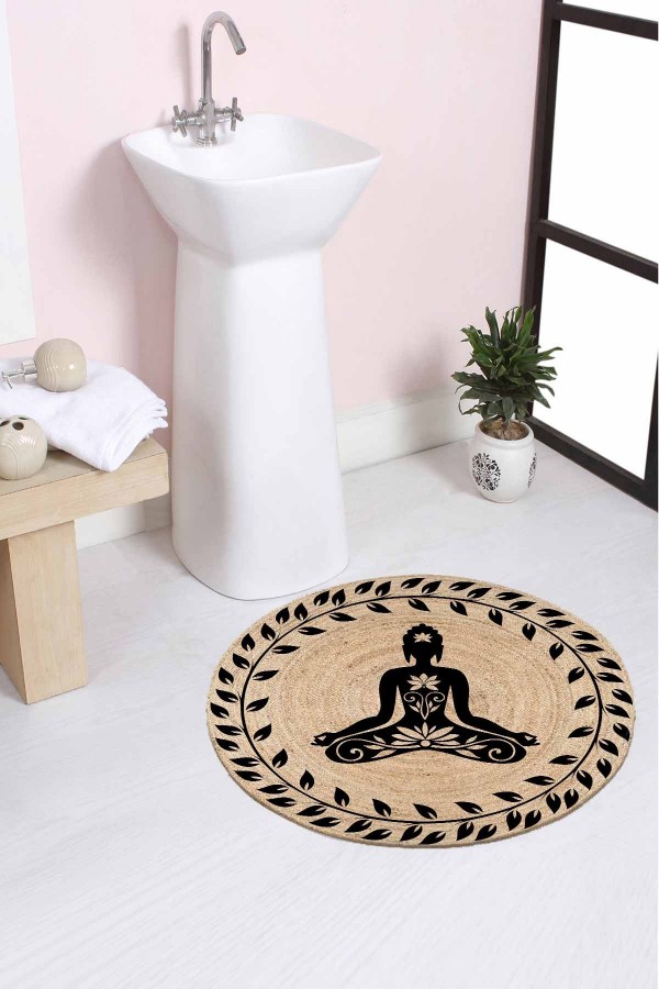 Else Yoga Desenli Halat Hasır Jüt Örgü Yuvarlak Halı Banyo Paspası Else Yoga Desenli Halat Hasır Jüt Örgü Yuvarlak Halı Banyo Paspası
