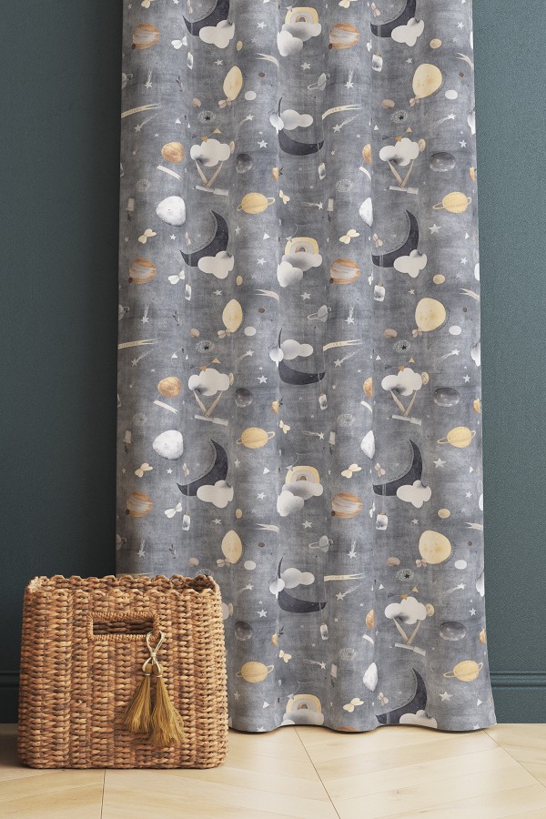 Gri Bulutlu Ay Dede Desenli Erkek Çocuk Odası Fon Perde 140x260cm Gri Bulutlu Ay Dede Desenli Erkek Çocuk Odası Fon Perde 140x260cm
