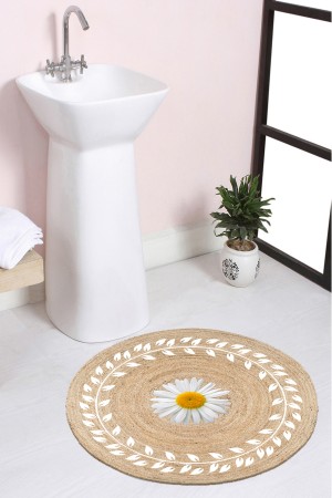 Else Çiçekli Desenli Halat Hasır Jüt Örgü Yuvarlak Halı Banyo Paspası Else Çiçekli Desenli Halat Hasır Jüt Örgü Yuvarlak Halı Banyo Paspası