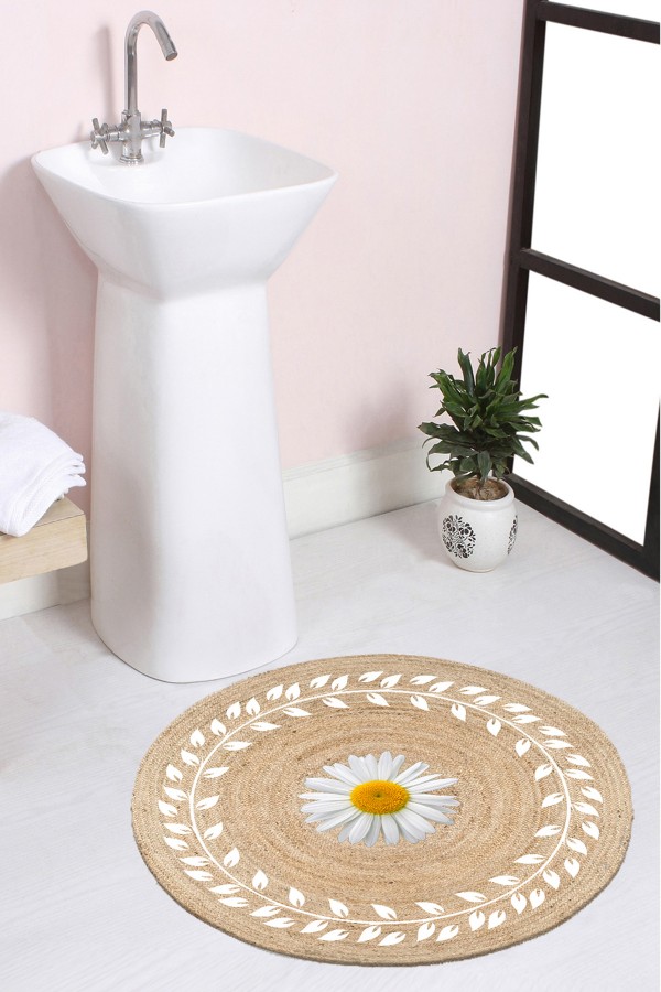 Else Çiçekli Desenli Halat Hasır Jüt Örgü Yuvarlak Halı Banyo Paspası Else Çiçekli Desenli Halat Hasır Jüt Örgü Yuvarlak Halı Banyo Paspası