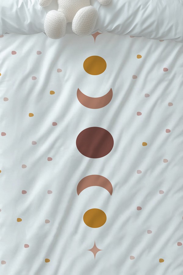 Minimal Ay Yıldız Desenli Kız Çocuk Tek Kişilik Nevresim Takımı Yastık Kılıflı