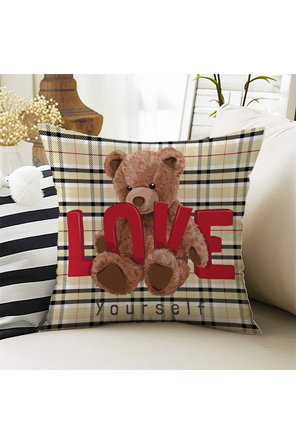 Love Ayı Teddy Desenli Kız Çocuk Dekoratif Çift Taraflı Kırlent Kılıfı 43x43cm