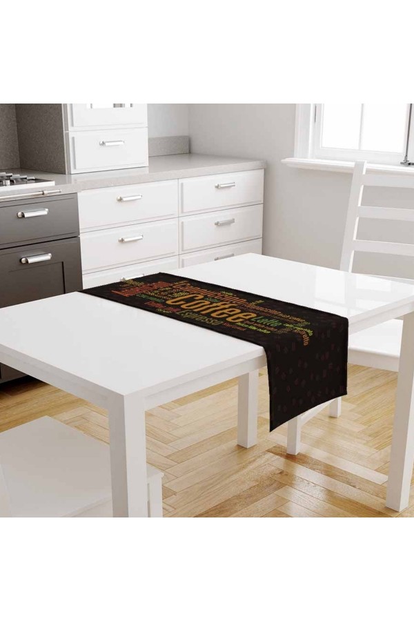 Kahve Yazılar Desenli Baskılı Leke Tutmaz Dertsiz Dekoratif Runner Örtüsü 40x140cm Kahve Yazılar Desenli Baskılı Leke Tutmaz Dertsiz Dekoratif Runner Örtüsü 40x140cm