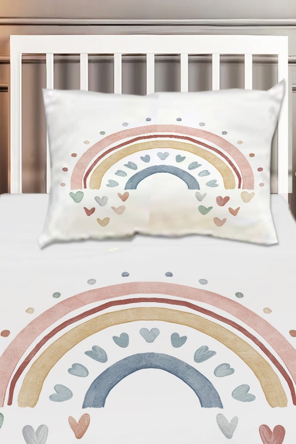 Gökkuşağı Boho Desenli Kız Çocuk Dekoratif Baskılı Yatak Örtüsü Gökkuşağı Boho Desenli Kız Çocuk Dekoratif Baskılı Yatak Örtüsü